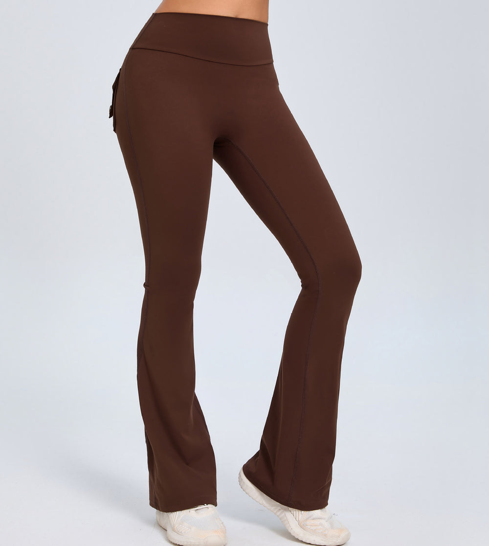 Yoga Fitness Flared Pants in brown, featuring a stylish design and comfortable high stretch fabric.