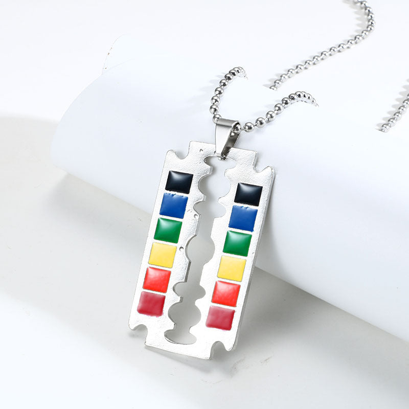 LGBT Pride Rainbow Double Layer Stainless Steel Pendant Necklace Gay Lesbian Bisexual Transgender Equality Jewelry