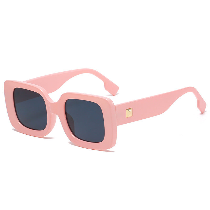 New Retro Square Large Frame Sunglasses Men And Women Trendy in pink with black lenses for casual and retro style.