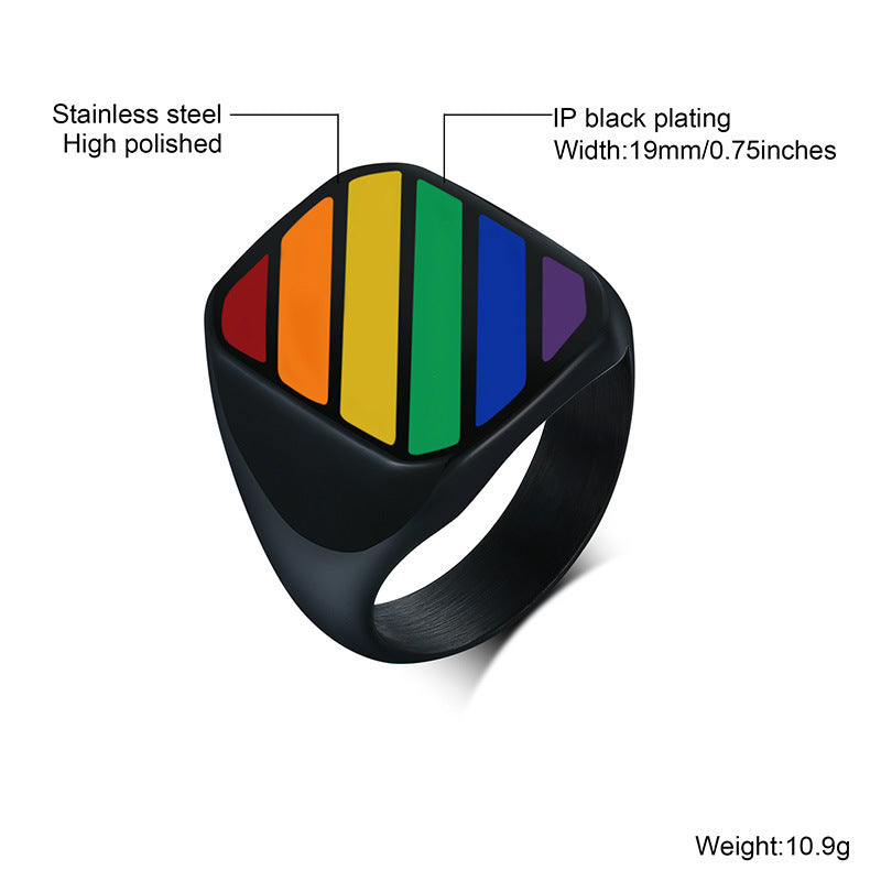 Titanium Steel Rainbow Drip Ring Stainless Steel Gay Geometric Plane Gay Ring