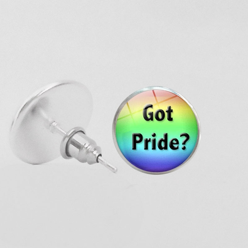 LGBT Pride Round Glass Stud Earrings Gay Lesbian Bisexual Transgender Jewelry Accessories