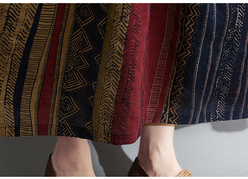 Round Neck Short Sleeve Swing Stripe Dress