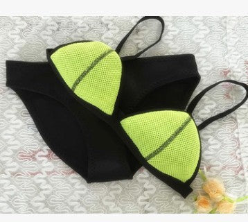 New Style Neoprene Screened Bikini Ladies Swimwear Swimsuit with black and neon green design