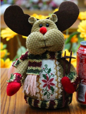 Christmas snowman Christmas decorations Christmas items plush reindeer figure with scarf and antlers.