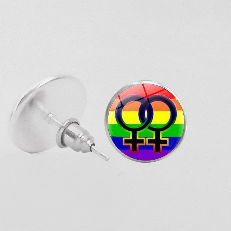 LGBT Pride Round Glass Stud Earrings Gay Lesbian Bisexual Transgender Jewelry Accessories