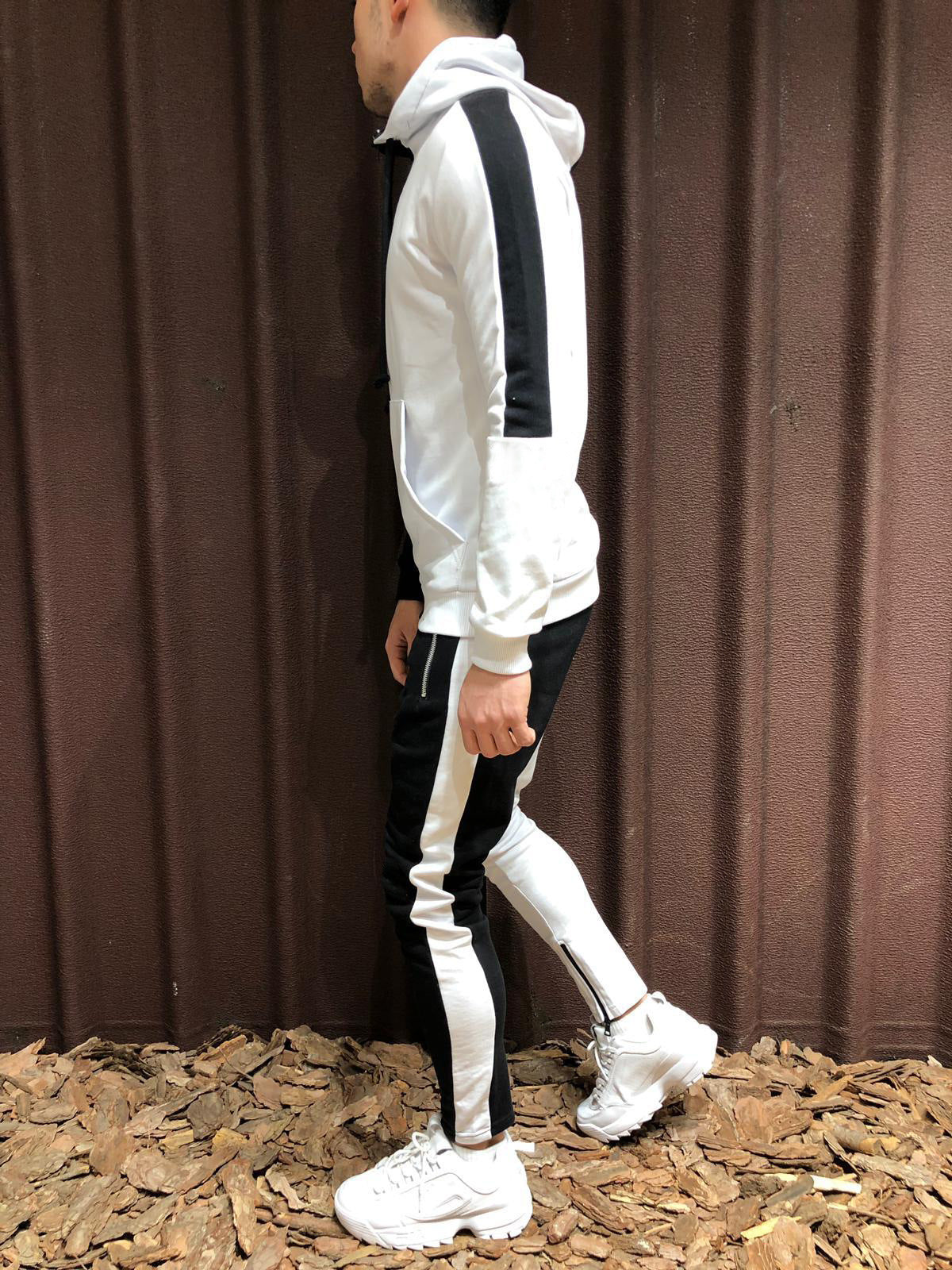 Contrast hooded jacket + pants two-piece suit