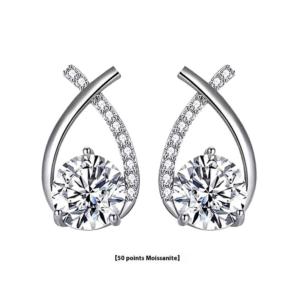 Moissanite 925 Sterling Silver Fishtail Cross Stud Earrings showcasing elegant 50 points moissanite design.