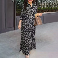 Vintage Print Art Bohemian Loose Oversized Cardigan Dress in leopard print, featuring black, yellow, and brown colors.