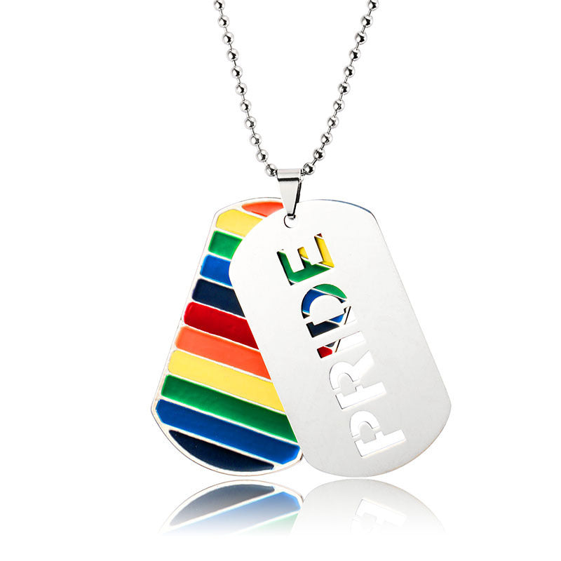 LGBT Pride Rainbow Double Layer Stainless Steel Pendant Necklace Gay Lesbian Bisexual Transgender Equality Jewelry