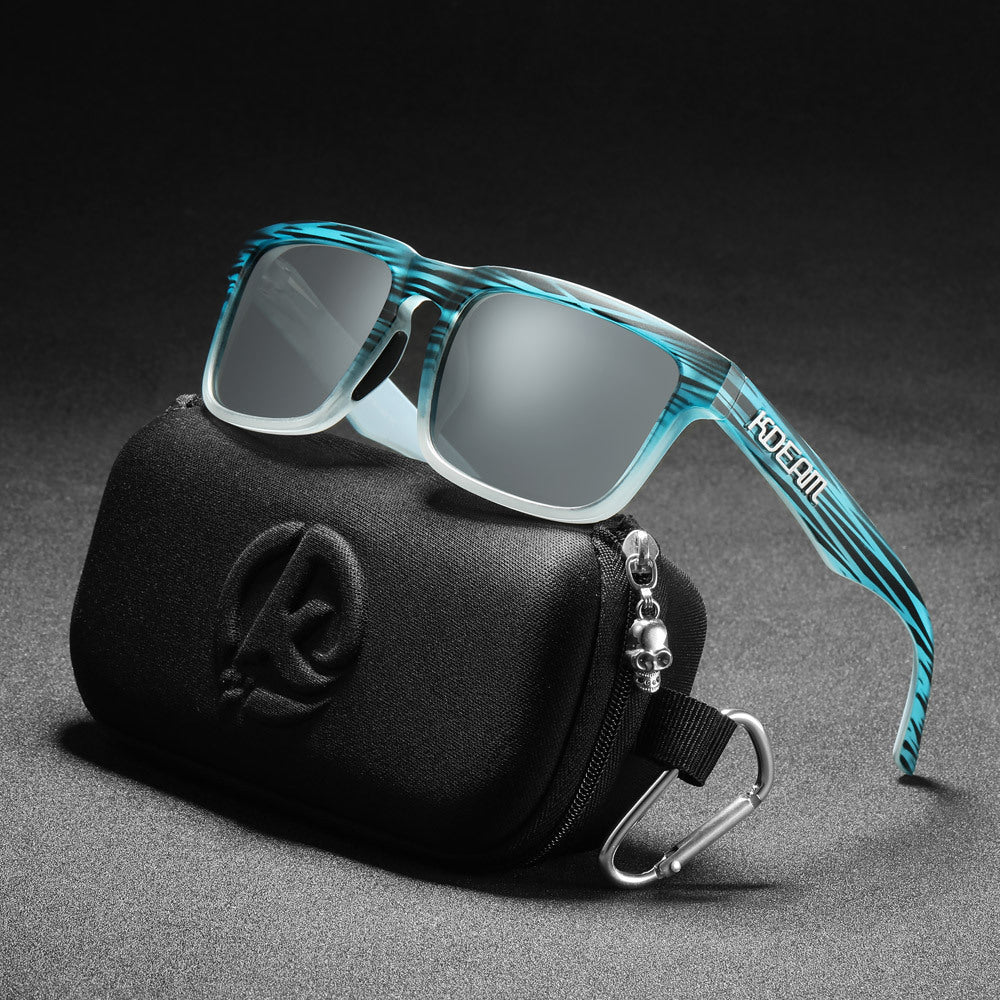 Men And Women Dazzling Color Polarized Sunglasses with protective case and stylish design.