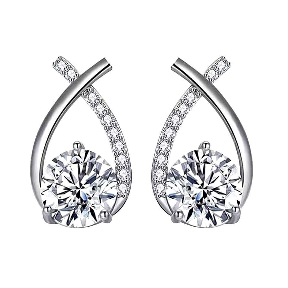 Moissanite 925 Sterling Silver Fishtail Cross Stud Earrings showcasing elegant design with shimmering moissanite stones.