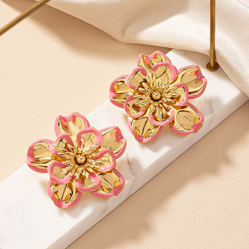 Vintage Flower Earrings For Women Niche Design Spray Paint Ear Studs Earrings