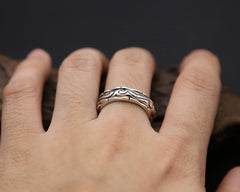 S925 Sterling Silver Jewelry Ring worn on a hand, showcasing detailed retro design perfect for fashion.