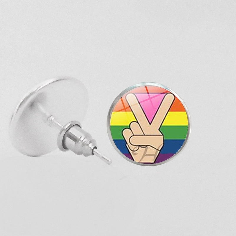 LGBT Pride Round Glass Stud Earrings Gay Lesbian Bisexual Transgender Jewelry Accessories