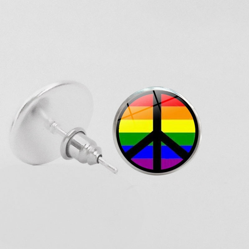 LGBT Pride Round Glass Stud Earrings Gay Lesbian Bisexual Transgender Jewelry Accessories