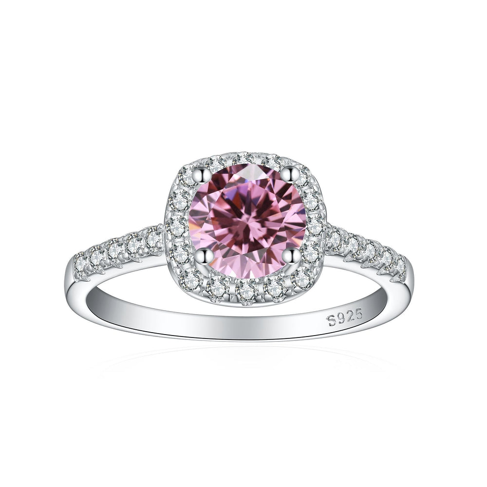 Crystal Colored Gems S925 Sterling Silver Ring For Women with pink gemstone and intricate design.