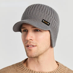 Warm Ear Protection Hat Men's Thickened Woolen Cap in gray, styled for casual fashion and winter warmth.