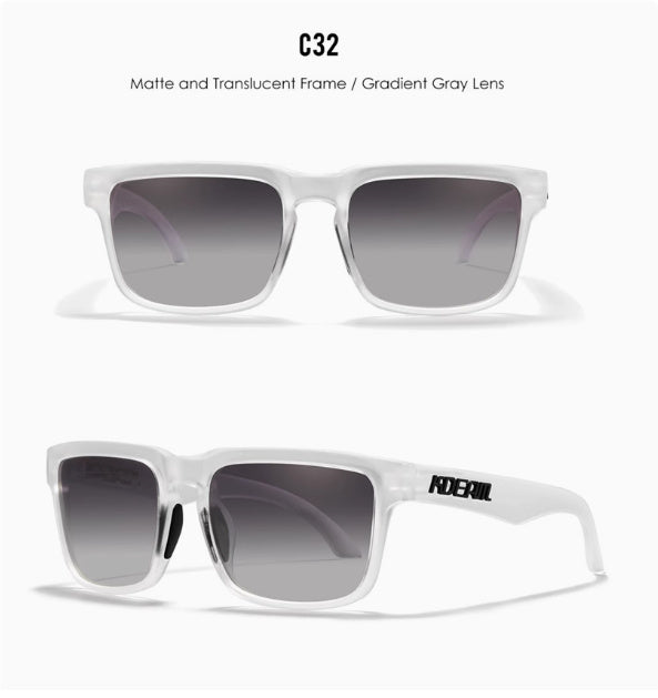 Men And Women Dazzling Color Polarized Sunglasses with matte translucent frame and gradient gray lens