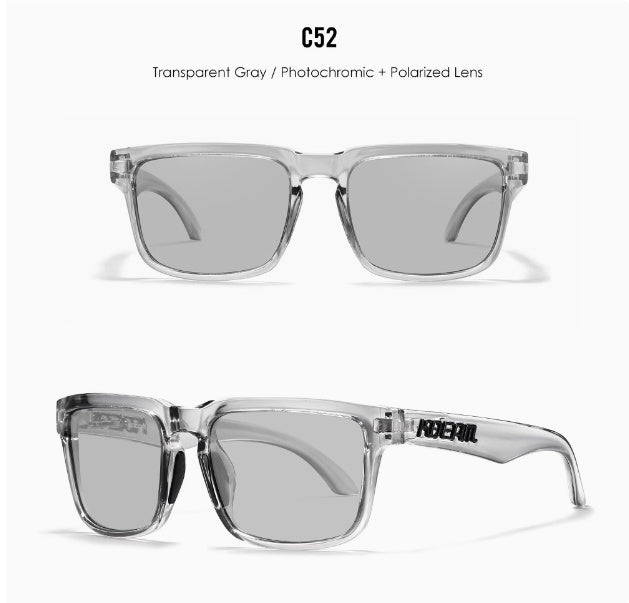 Men And Women Dazzling Color Polarized Sunglasses in transparent gray with photochromic lens.