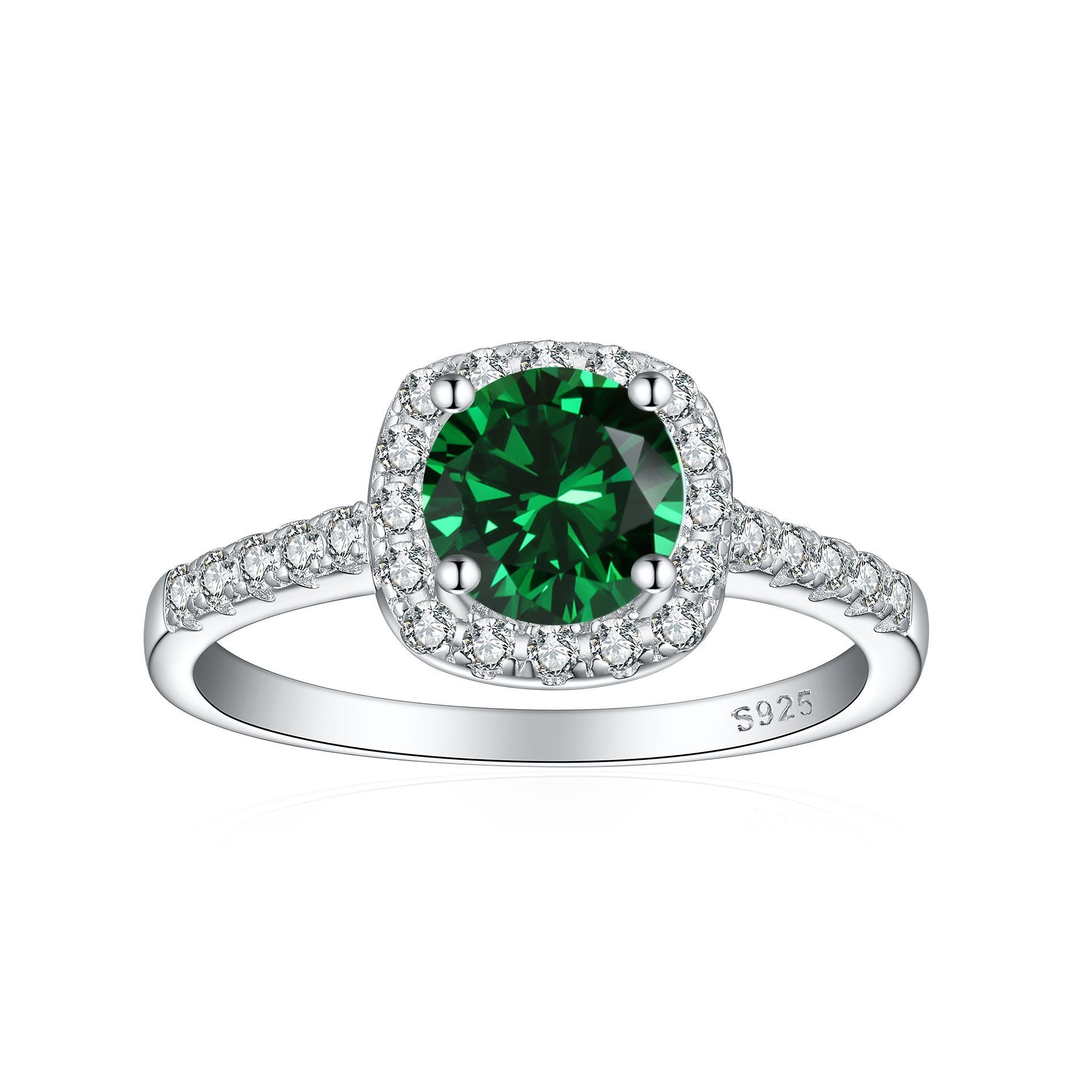 Crystal Colored Gems S925 Sterling Silver Ring For Women with green gemstone and sparkling accents.