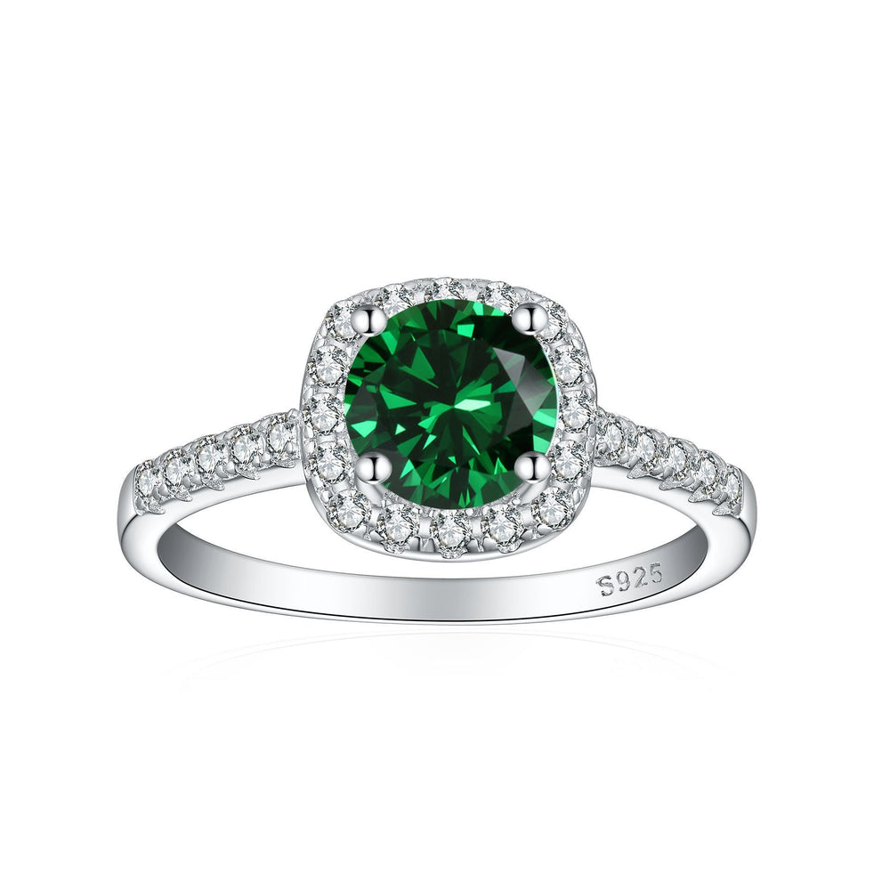 Crystal Colored Gems S925 Sterling Silver Ring For Women with green gemstone and sparkling accents.
