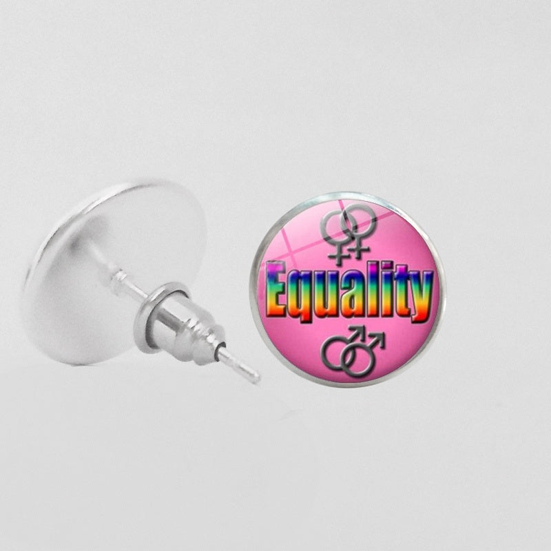 LGBT Pride Round Glass Stud Earrings Gay Lesbian Bisexual Transgender Jewelry Accessories