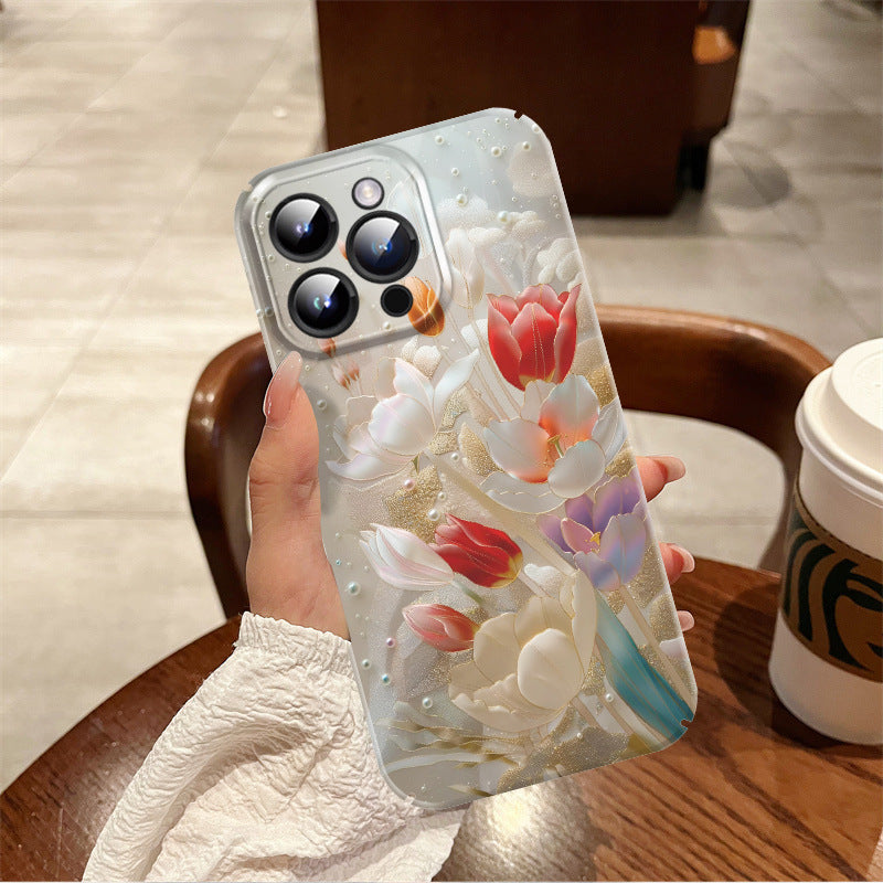 Pearl Flower Phone Case Protective Case with floral design, shockproof, and stylish for iPhone models.
