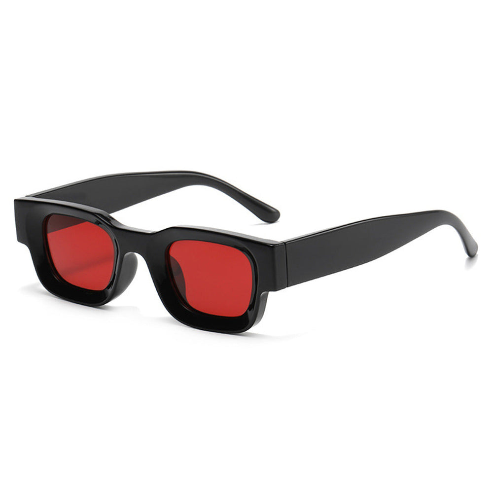 Retro Small Frame Sunglasses For Men with black frame and red lenses, perfect for stylish summer looks.