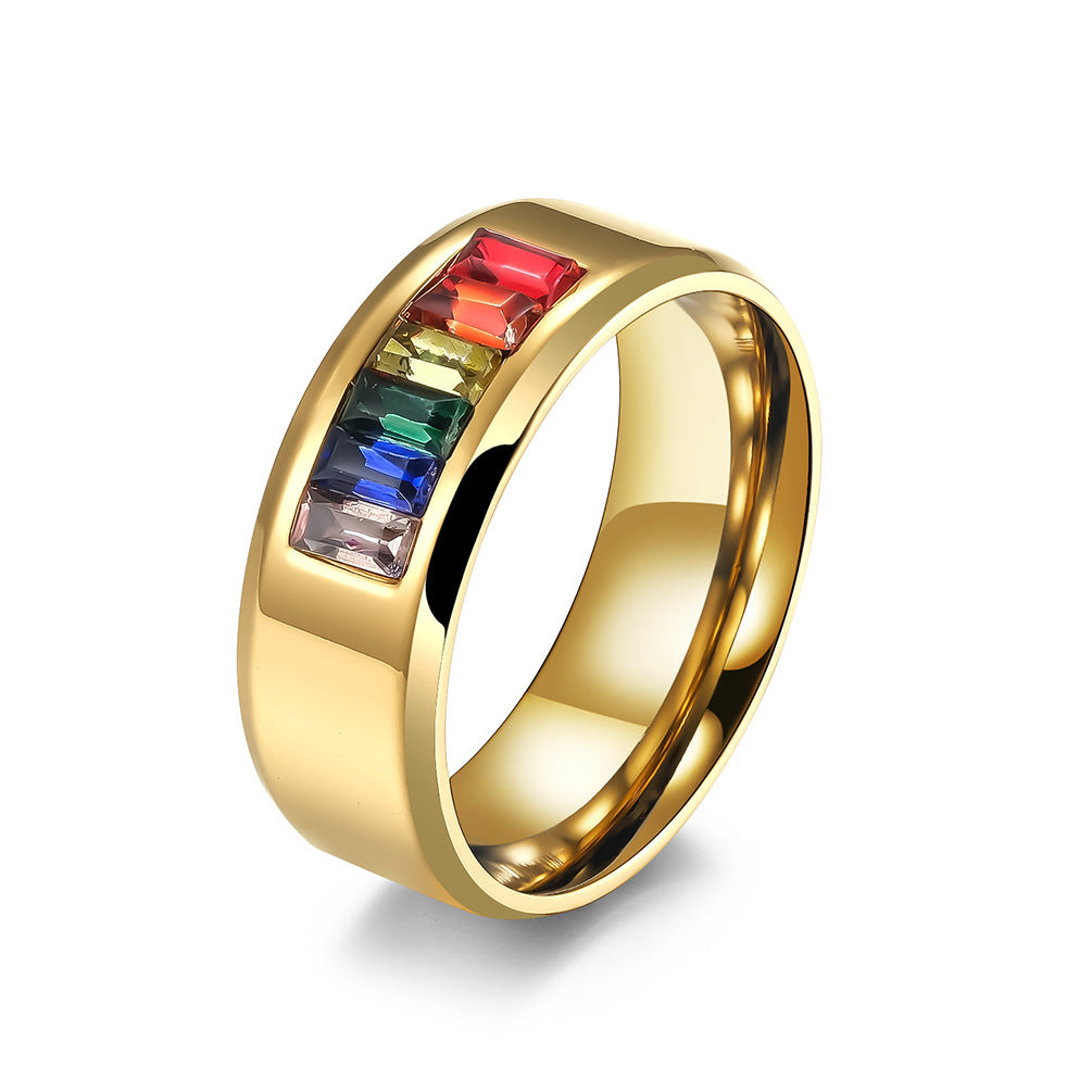 Six-color Rainbow Flag Pattern Lesbian Gay Ring