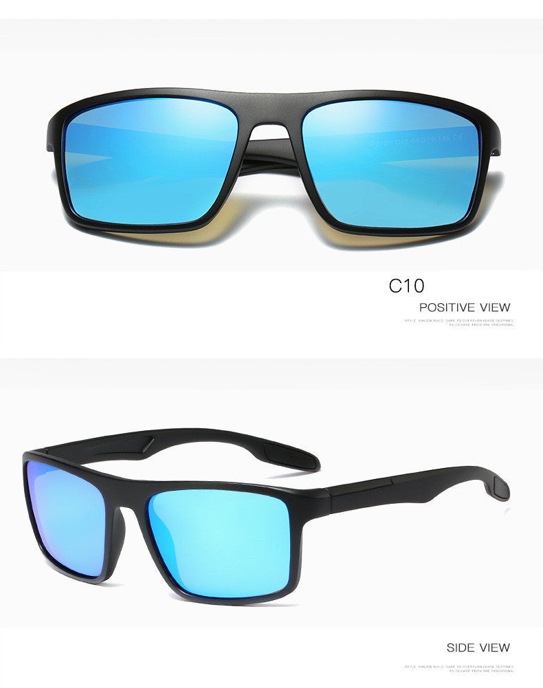 Polarized sunglasses men driving sunglasses outdoor sports glasses with blue lenses and TR90 frame structure.