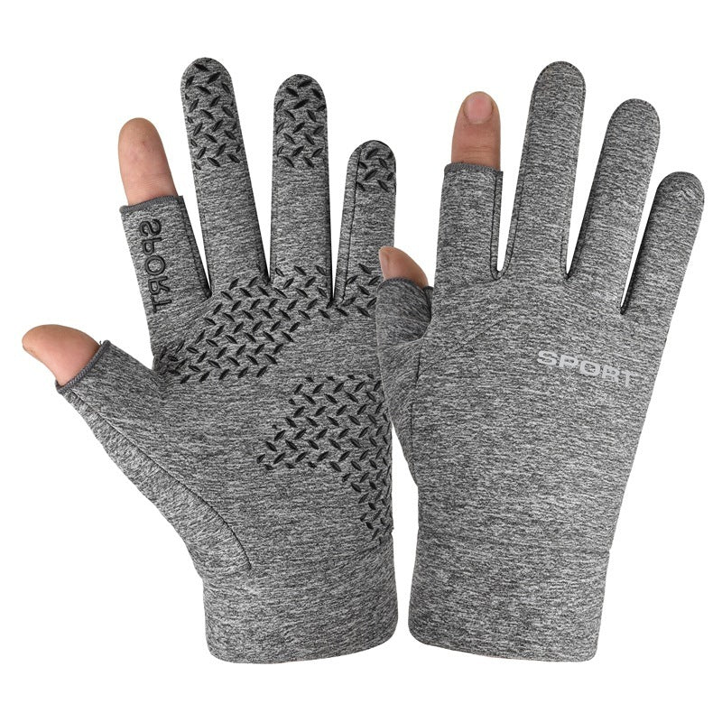 Windproof Waterproof Velvet Warm Waterproof Cycling Non-slip Full Finger Gloves in gray fabric with touch screen capabilities.