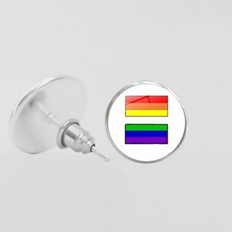LGBT Pride Round Glass Stud Earrings Gay Lesbian Bisexual Transgender Jewelry Accessories