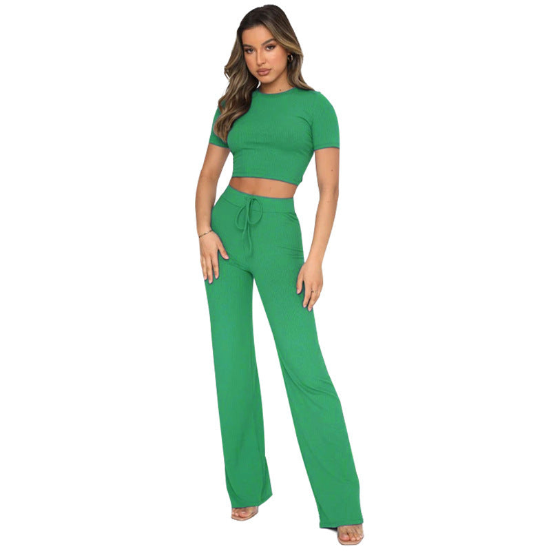 Casual Set Female Solid Color High-elastic in vibrant green, showcasing a stylish and comfortable outfit for trendy occasions.