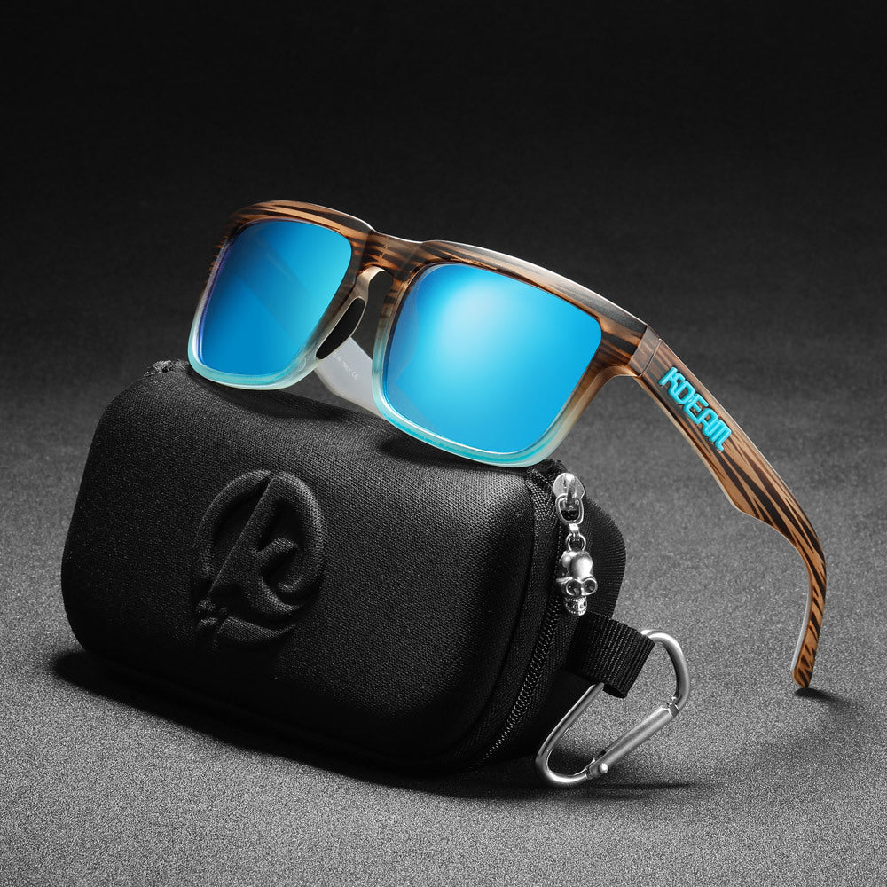 Men And Women Dazzling Color Polarized Sunglasses with blue lenses and protective case
