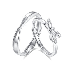 S925 Silver Bow Couple Ring showcasing a fashionable bow design in adjustable 925 silver, perfect for Christmas gifts.