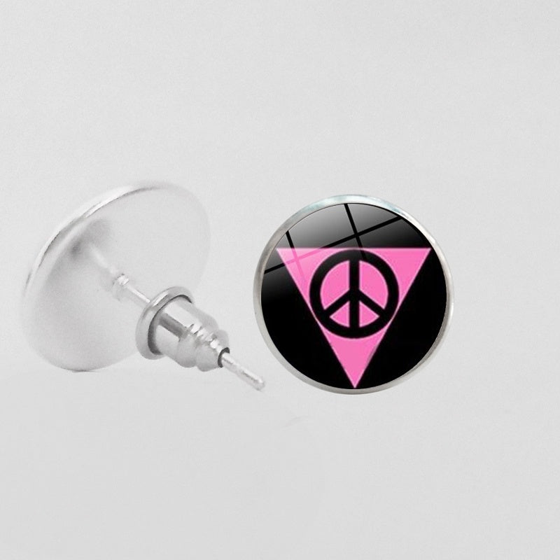 LGBT Pride Round Glass Stud Earrings Gay Lesbian Bisexual Transgender Jewelry Accessories
