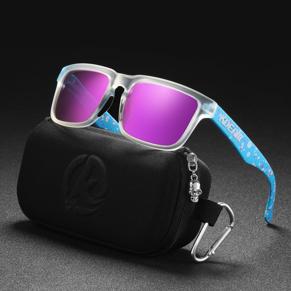 Men And Women Dazzling Color Polarized Sunglasses with stylish case, perfect for summer fashion and UV protection.