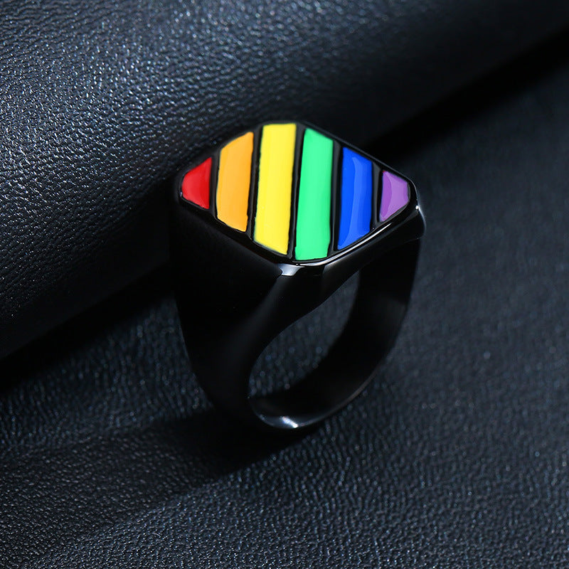 Titanium Steel Rainbow Drip Ring Stainless Steel Gay Geometric Plane Gay Ring