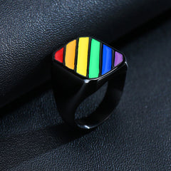 Titanium Steel Rainbow Drip Ring Stainless Steel Gay Geometric Plane Gay Ring