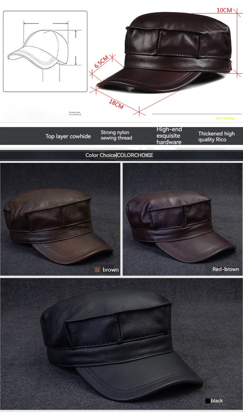 Autumn And Winter Men's Genuine Leather Octagonal Cap
