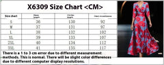 Cross V-neck 34 Sleeve Length Dress size chart with measurements in centimeters for various sizes.