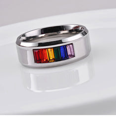Six-color Rainbow Flag Pattern Lesbian Gay Ring