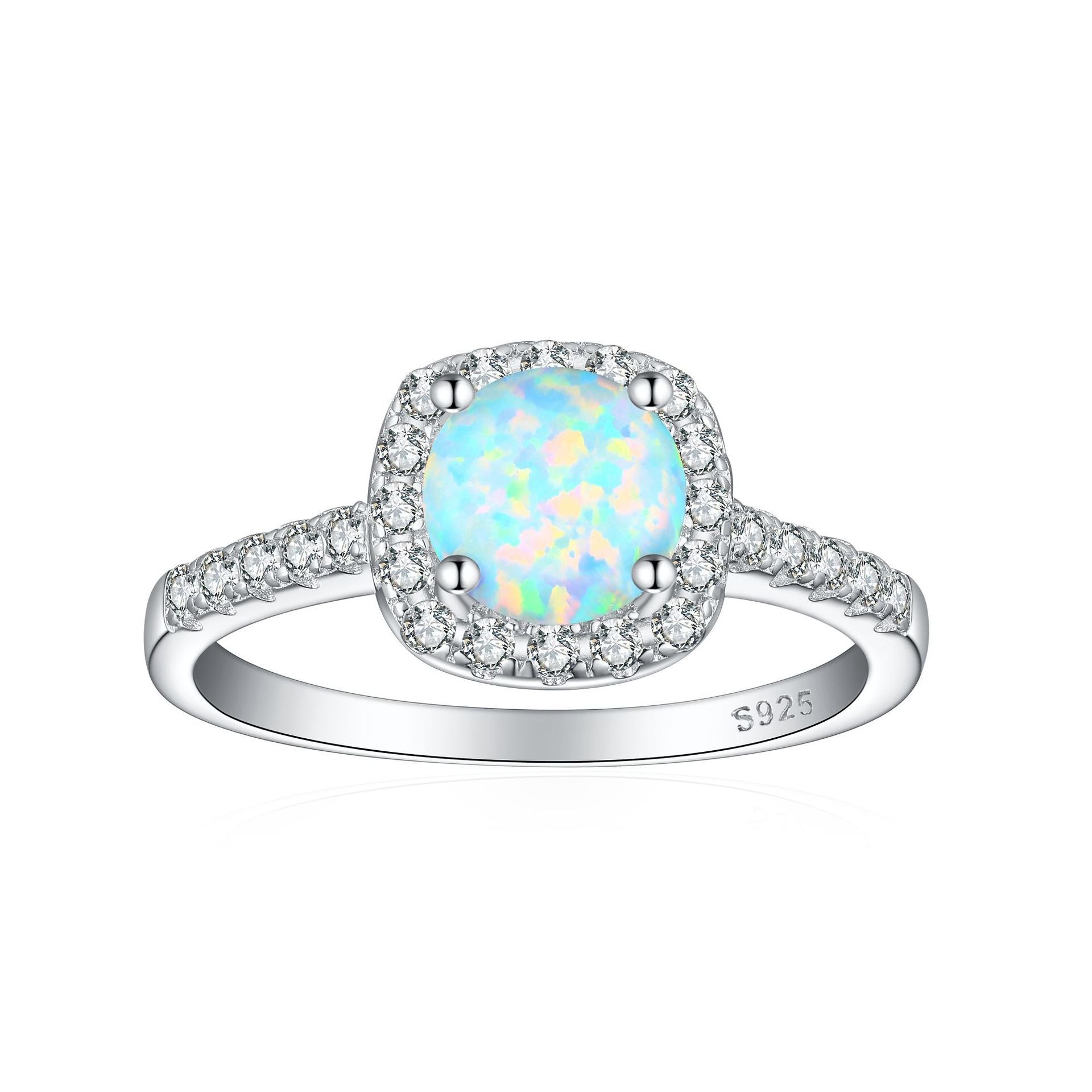 Crystal Colored Gems S925 Sterling Silver Ring For Women featuring opal and sparkling accents.