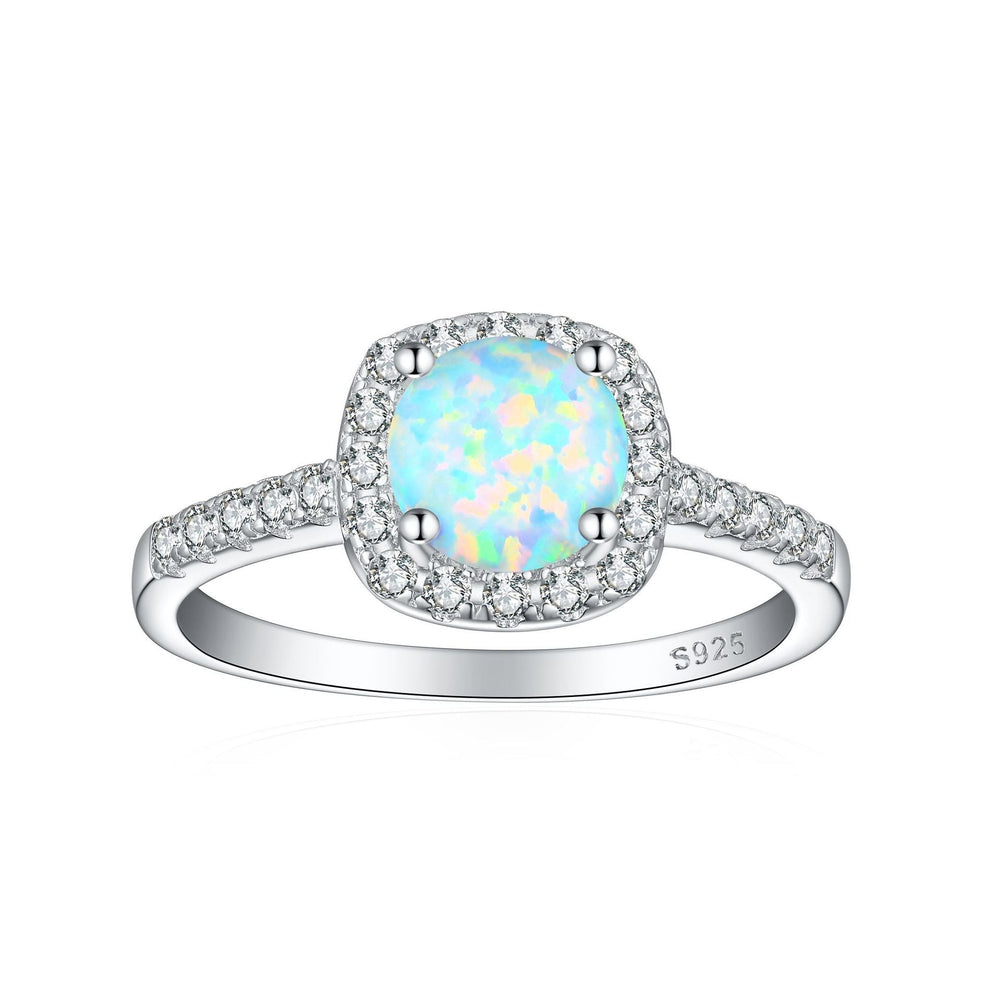 Crystal Colored Gems S925 Sterling Silver Ring For Women featuring opal and sparkling accents.