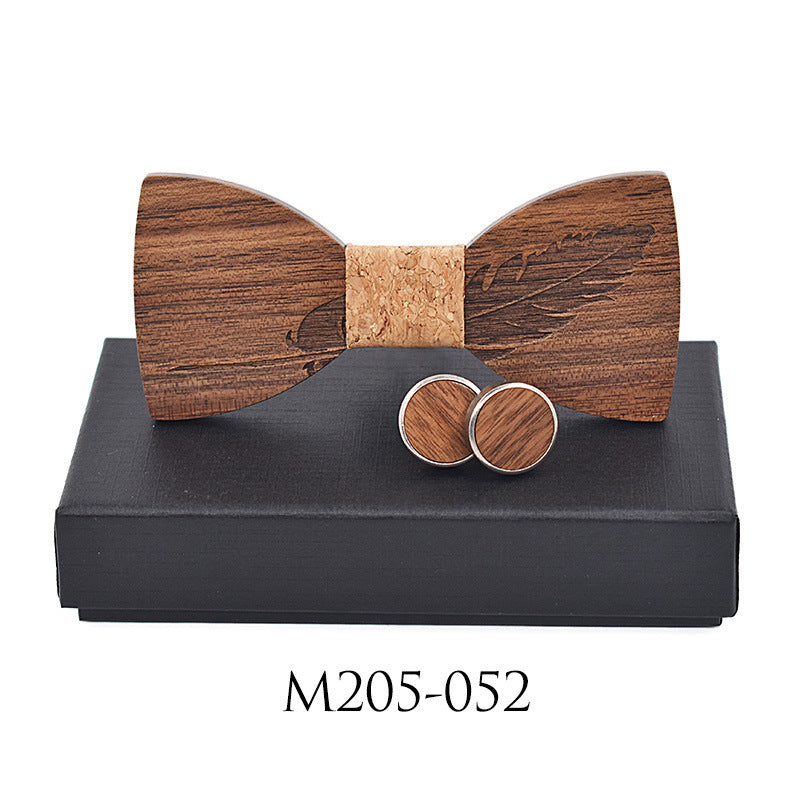 Business Leisure Feather Carving Wooden Tie Cuff Buckle Set