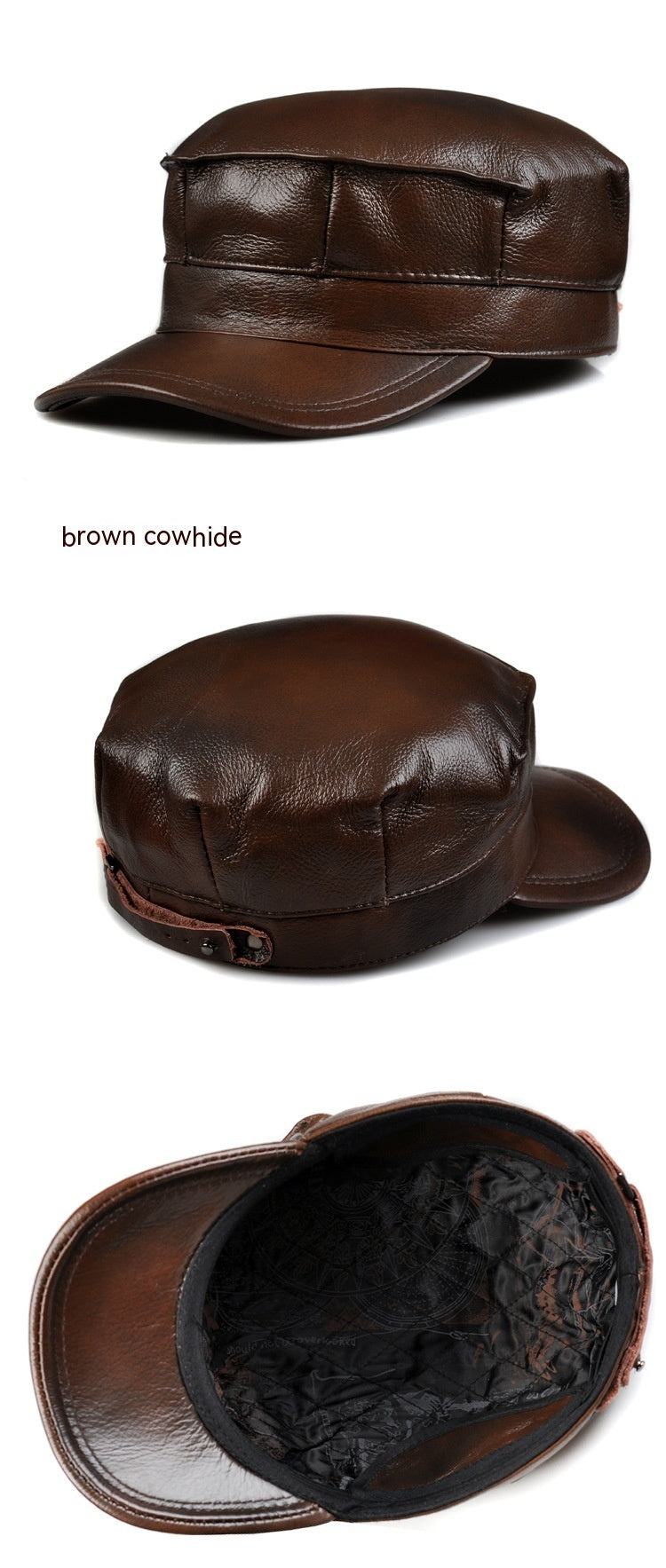 Autumn And Winter Men's Genuine Leather Octagonal Cap