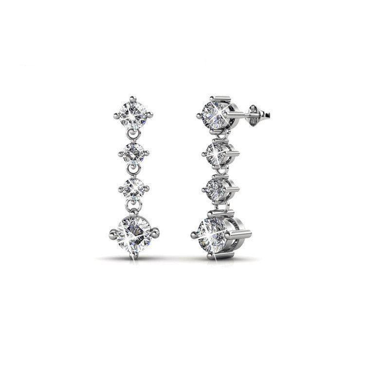S925 Silver Jewelry Fashion Geometric Crystal Earrings in silver white color