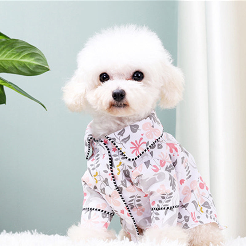 French Small Incense Style Fighting Pet Clothes Dog Pajamas in floral design for small dogs.