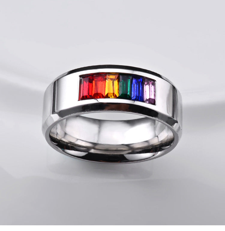 Six-color Rainbow Flag Pattern Lesbian Gay Ring
