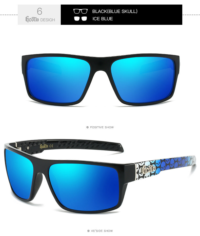 Hip Hop Fashion West Coast Polarized Sunglasses in Black with Blue Skull Design and Ice Blue Lenses